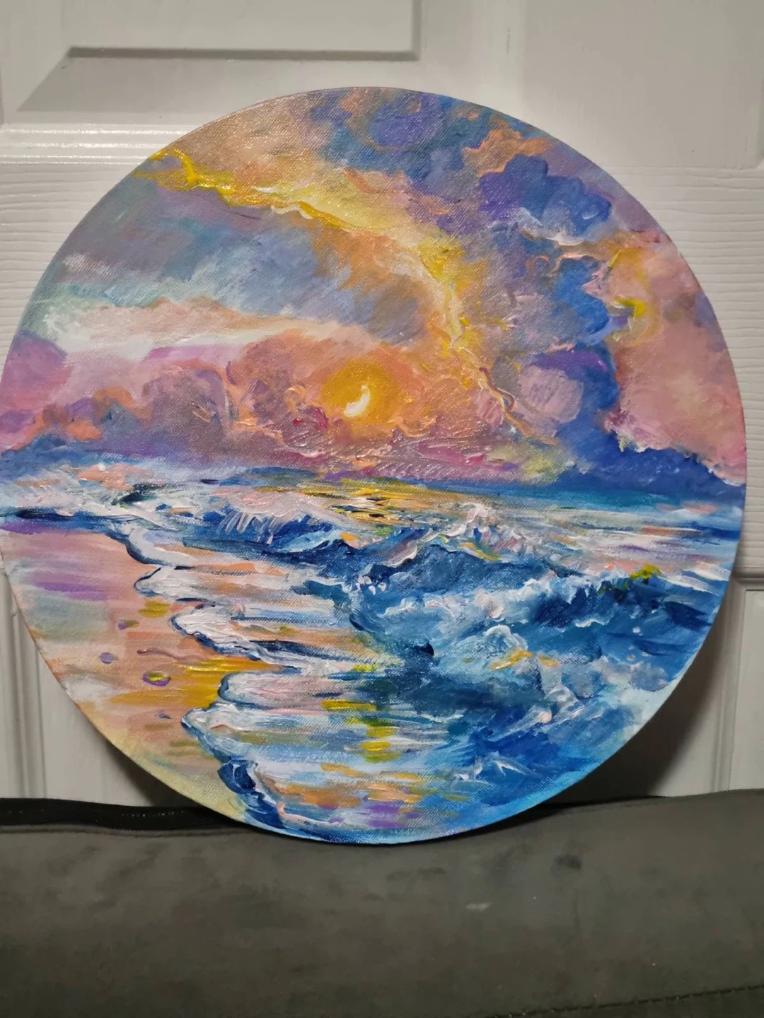 Circular Ocean Sunset Acrylic Painting - photo 2