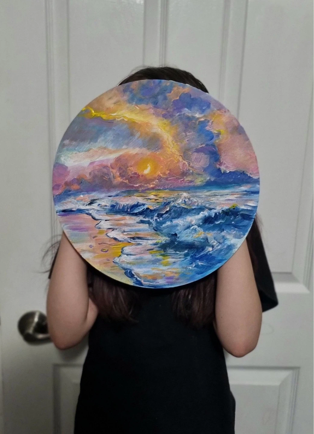 Circular Ocean Sunset Acrylic Painting - photo 3