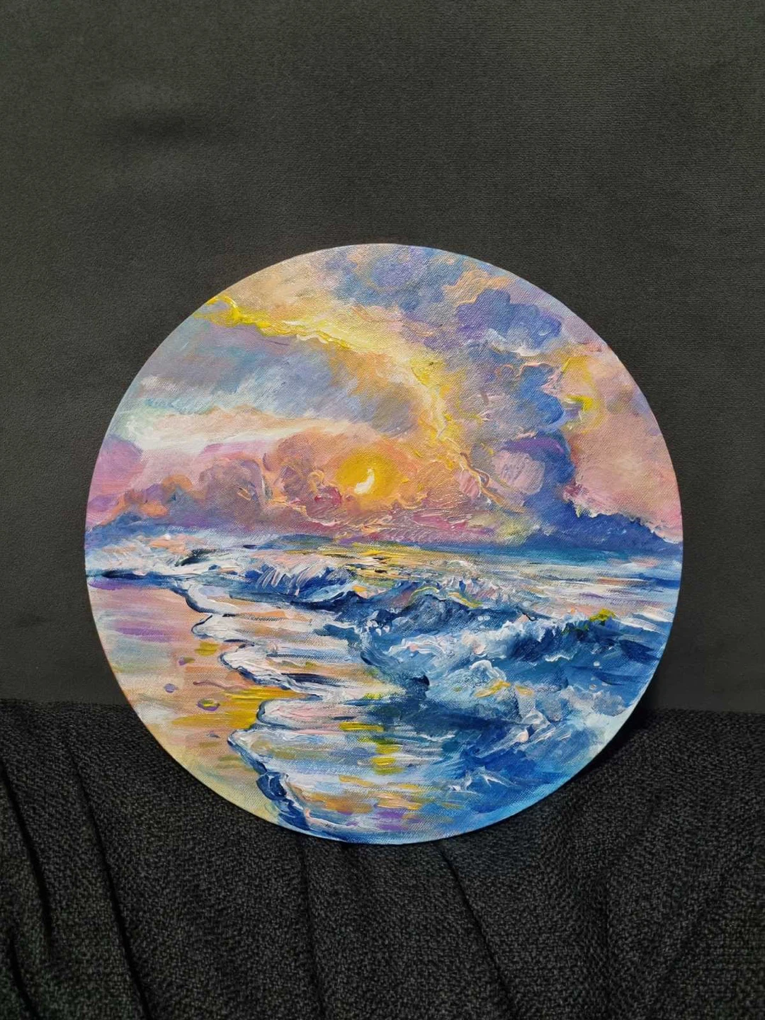 Circular Ocean Sunset Acrylic Painting