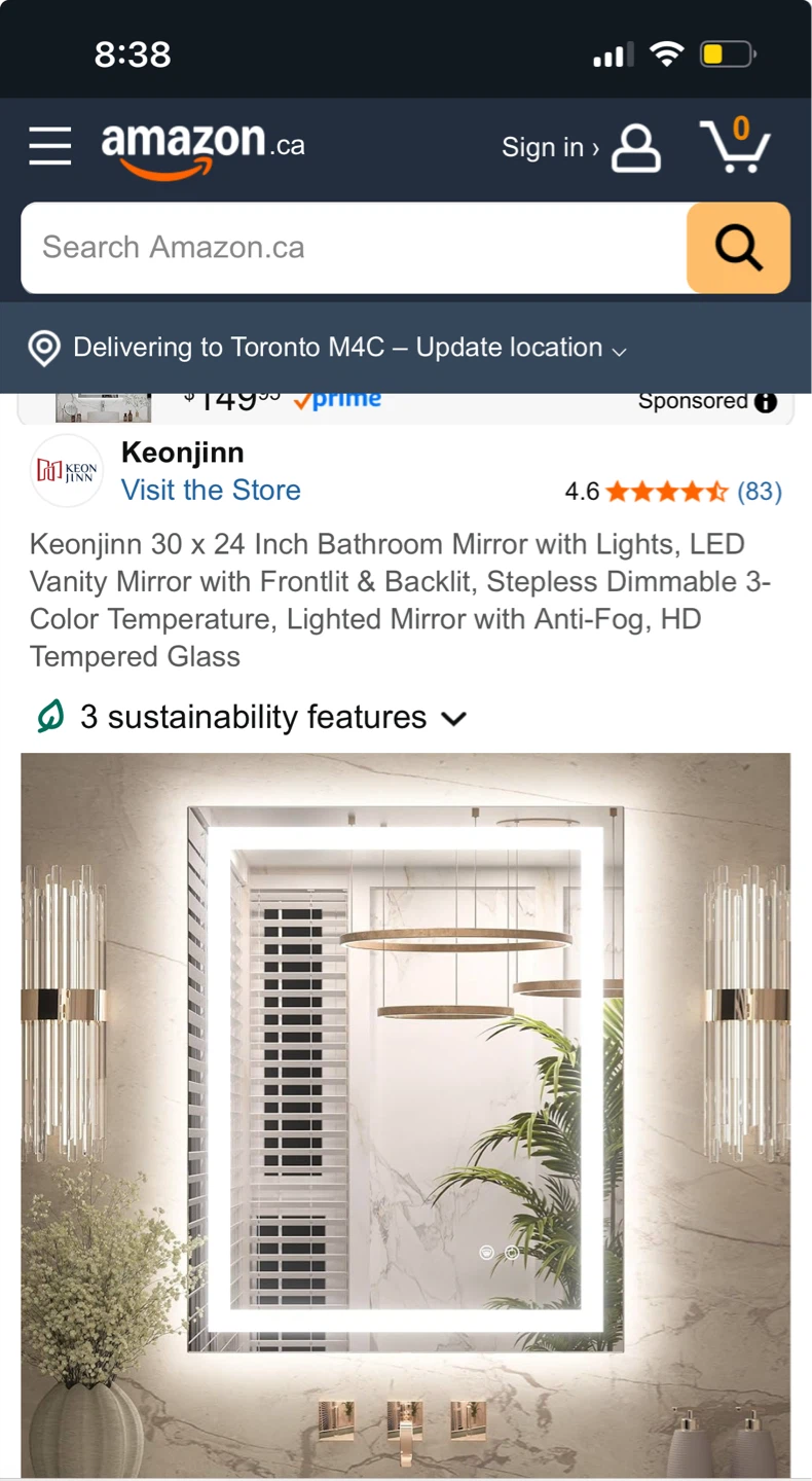 Keonjinn 30 x 24 Inch LED Bathroom Mirror with Lights