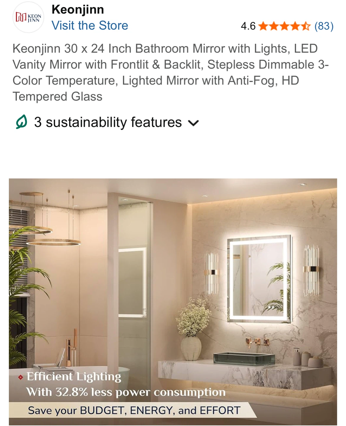 Keonjinn 30 x 24 Inch LED Bathroom Mirror with Lights - photo 2