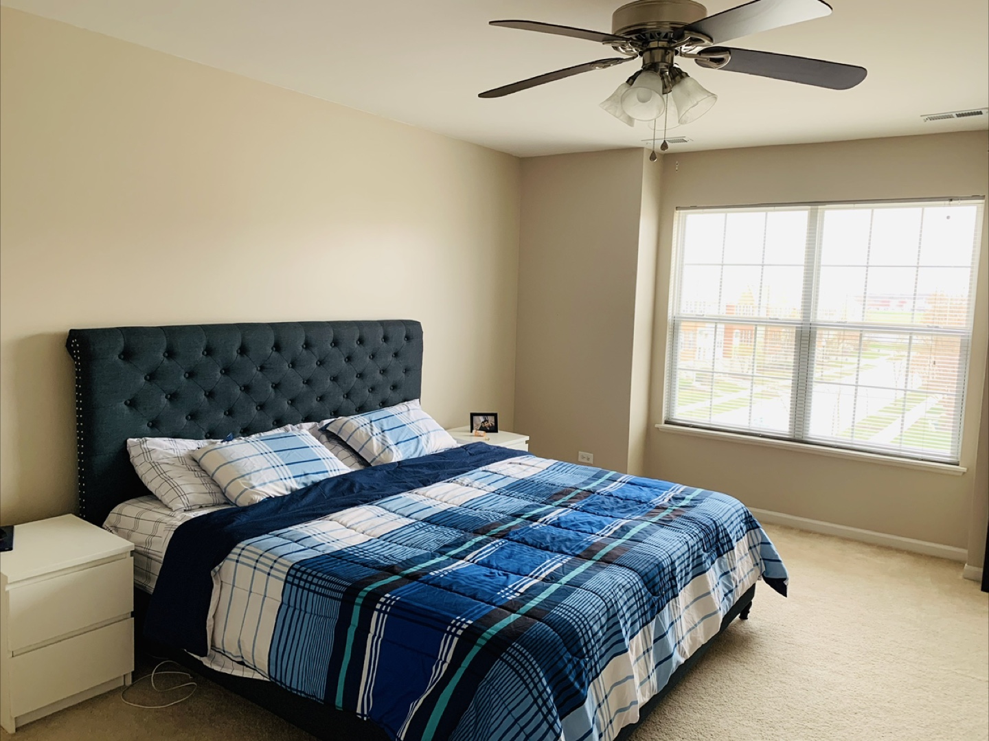 Blue charcoal Tufted Upholstered Headboard king bed frame