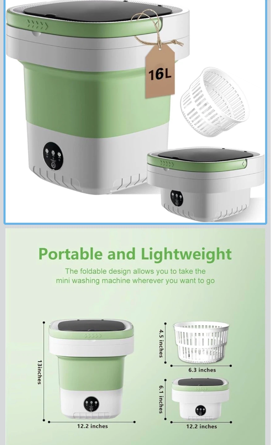 16L Portable Folding Washing Machine with Spin Dryer Basket - photo 4