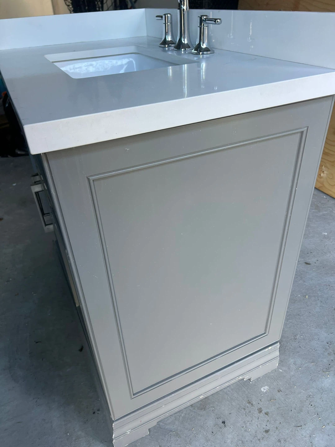 Grey Bathroom Vanity with White Countertop and Sink - photo 2
