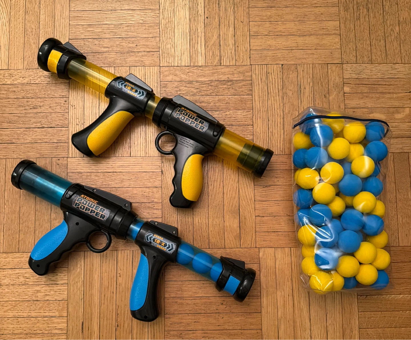 2 Atomic Power Popper Blasters with Foam Balls