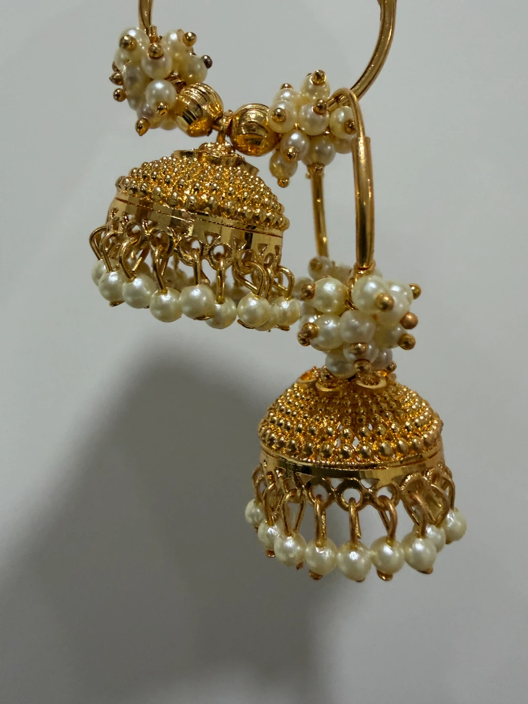 Gold Jhumka Earrings with Pearls - photo 5