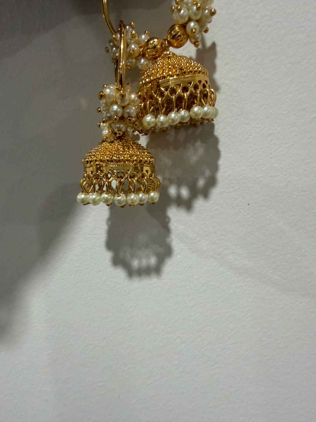 Gold Jhumka Earrings with Pearls - photo 3
