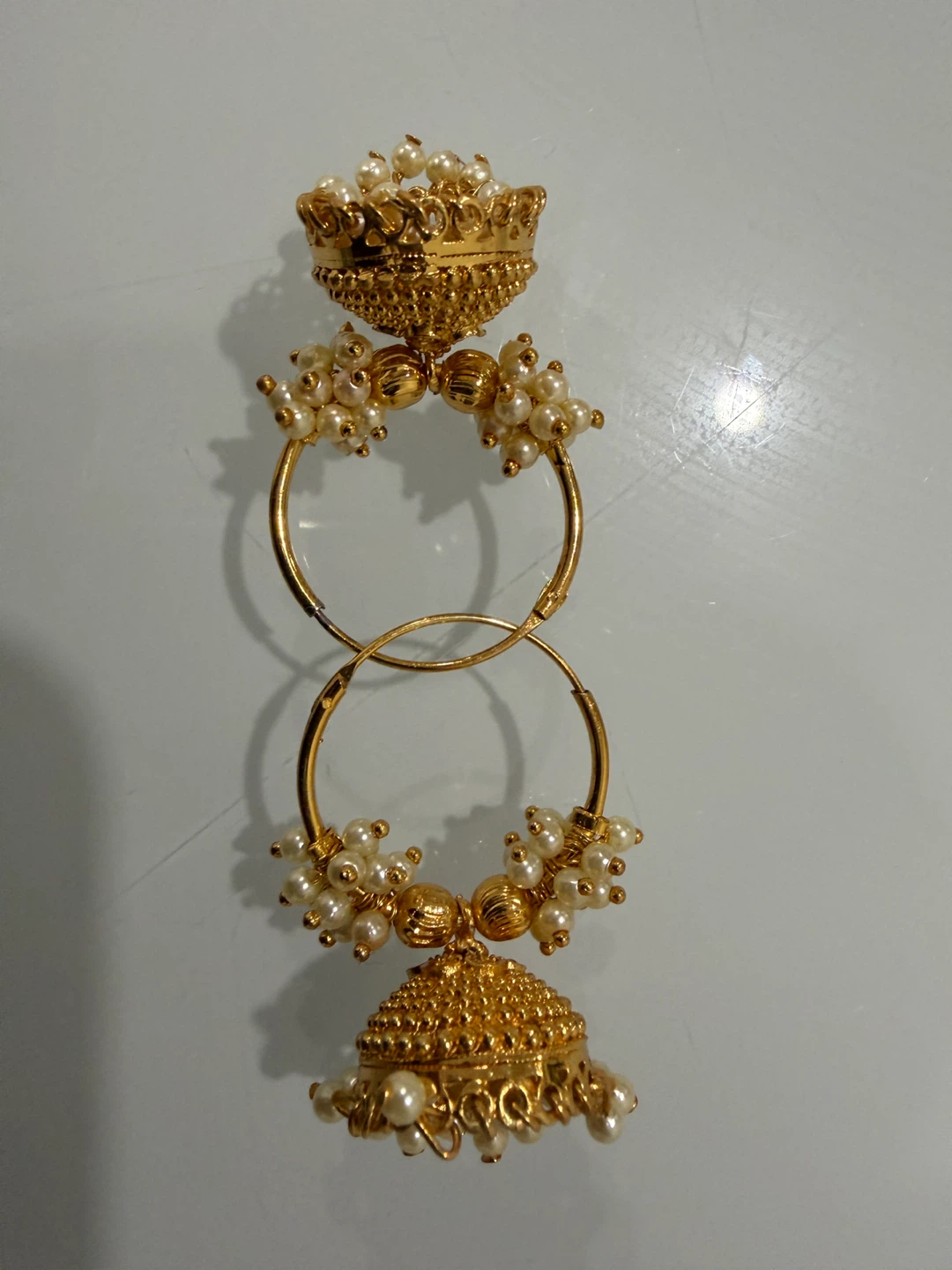 Gold Jhumka Earrings with Pearls