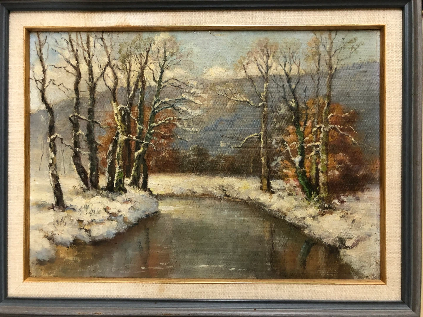 Framed Winter Landscape Oil Painting