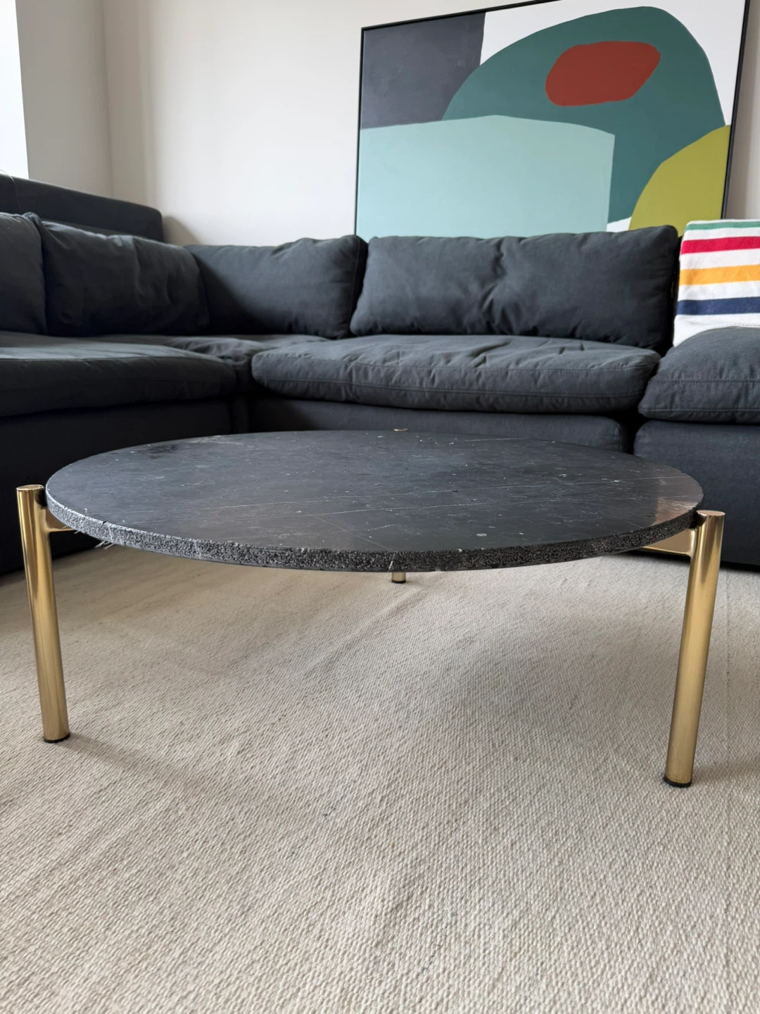 Round Marble Coffee Table with Gold Legs - photo 2