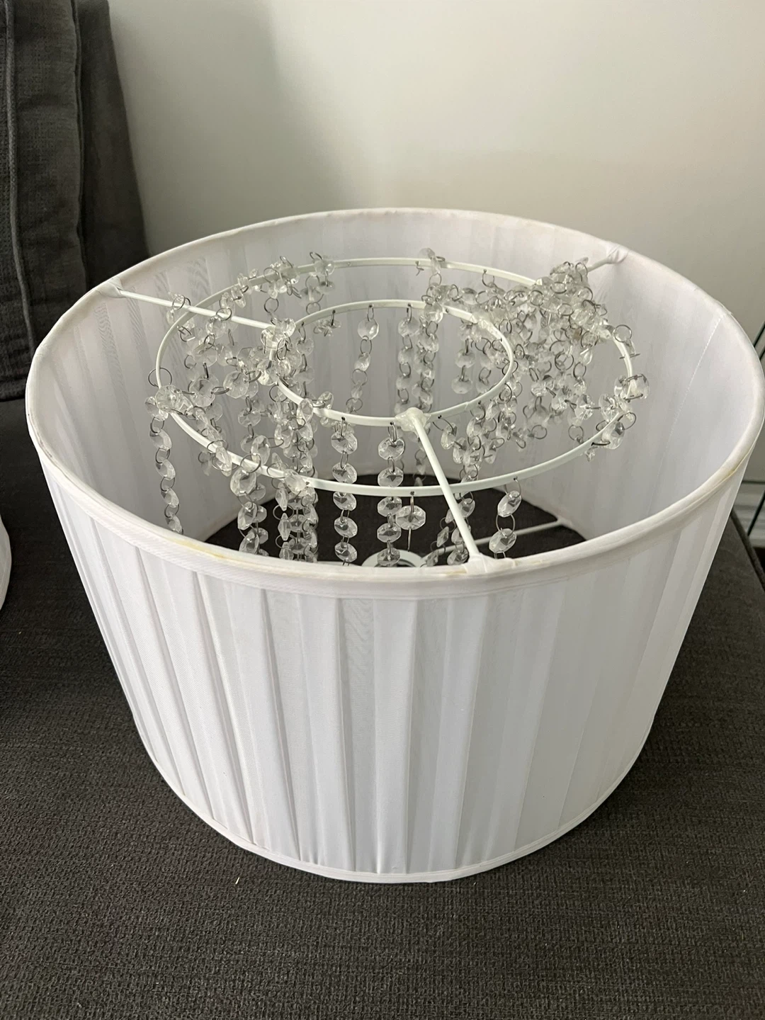 White Drum Lampshade with Crystal Beading - photo 3