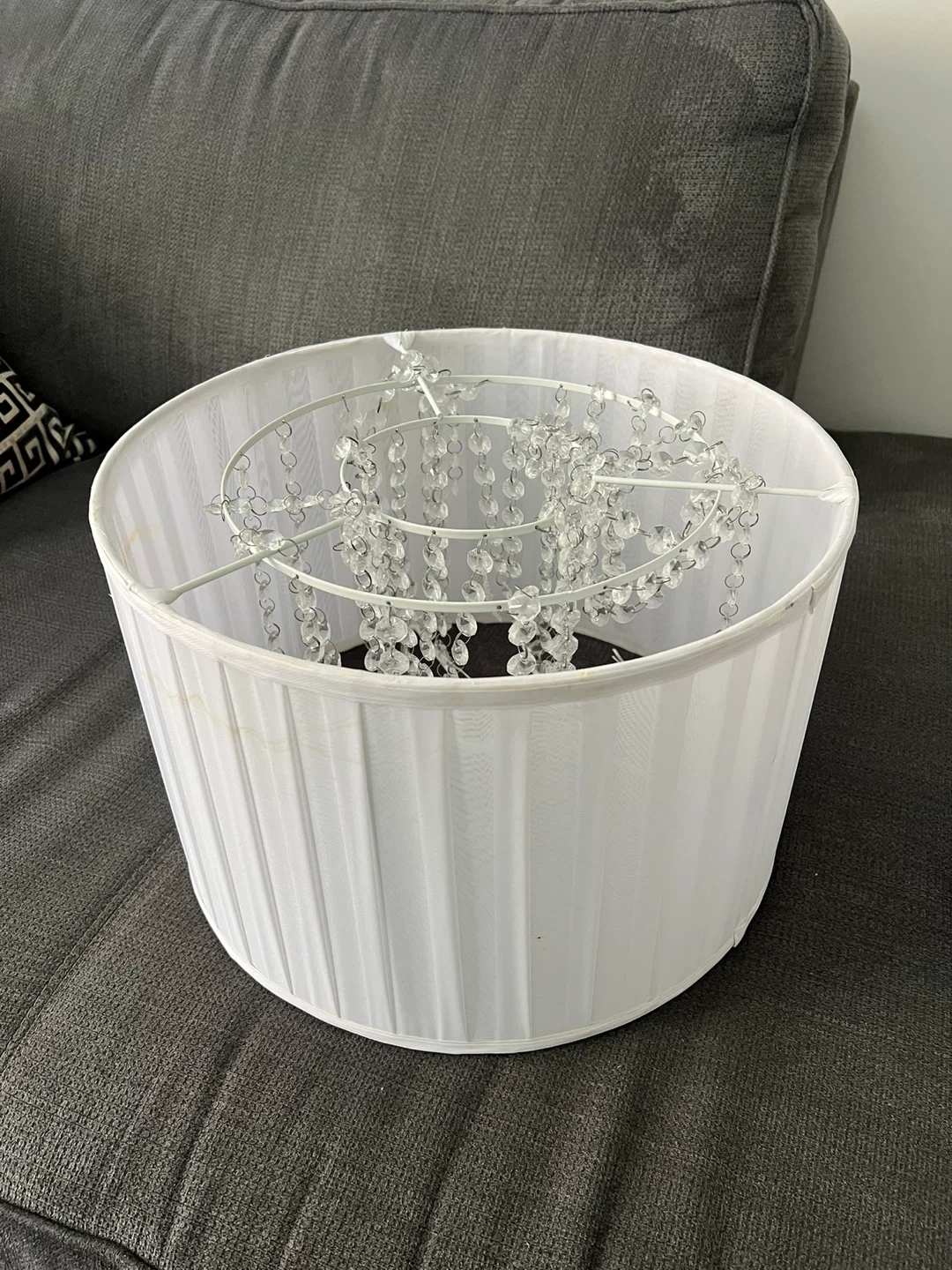 White Drum Lampshade with Crystal Beading - photo 2