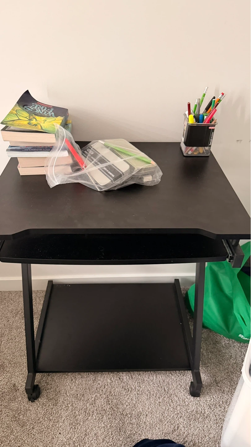 Black Rolling Desk with Storage Shelf