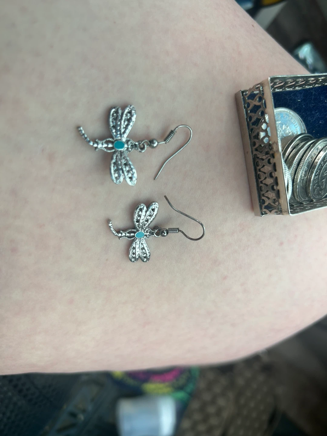 Dragonfly Dangle Earrings with Turquoise Accent