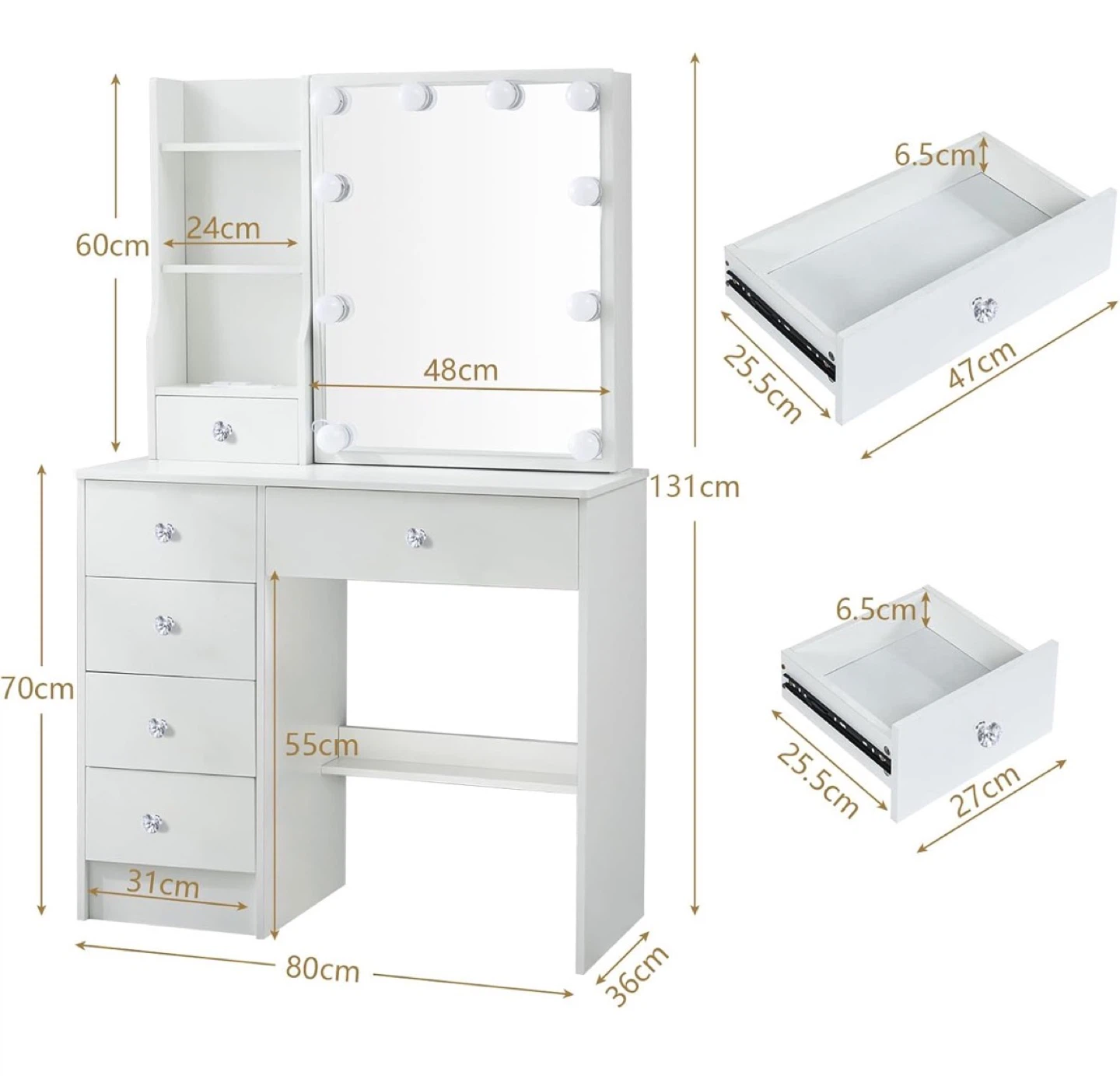 Storage Vanity Set - Adjustable LED Mirror & 5 Drawers - photo 2
