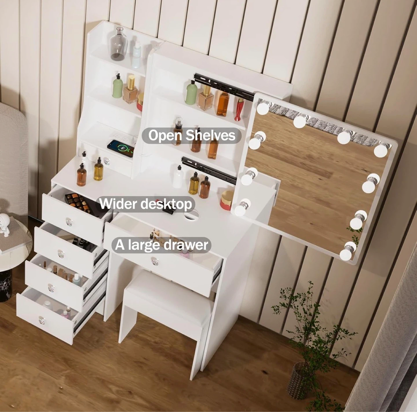 Storage Vanity Set - Adjustable LED Mirror & 5 Drawers - photo 3