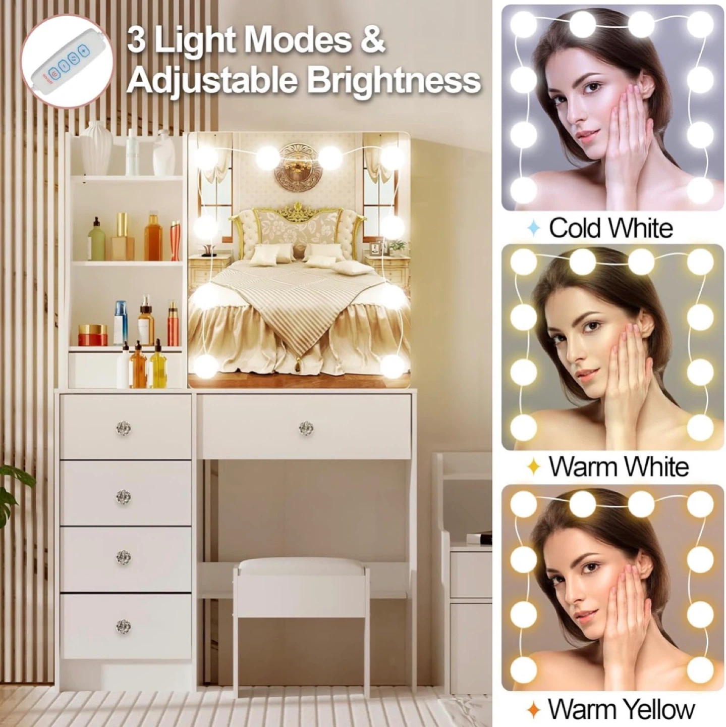 Storage Vanity Set - Adjustable LED Mirror & 5 Drawers - photo 4