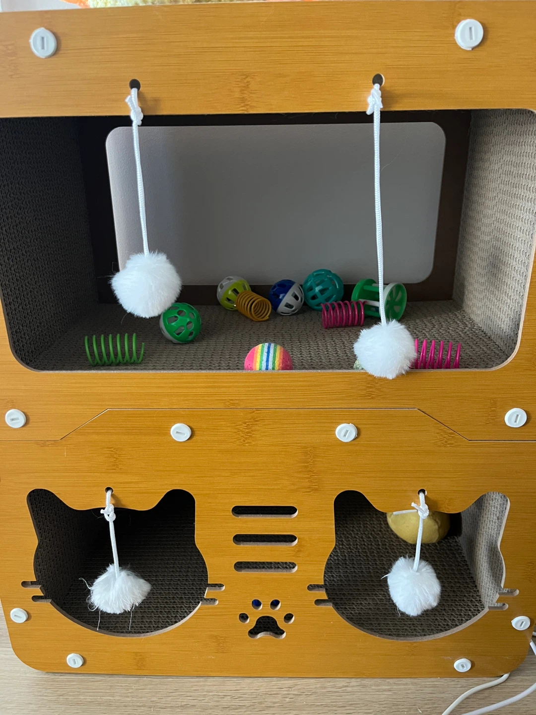 Wooden Cat Scratcher Condo with Toys