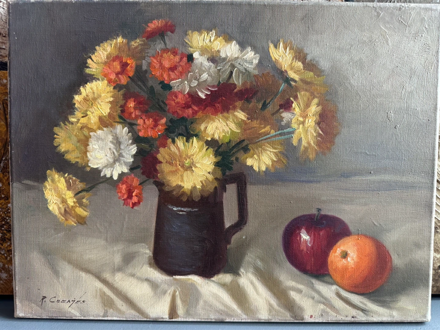Oil Painting of Flowers and Fruit