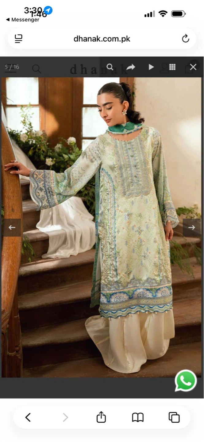 Dhanak Women's 3-Piece silk Suit - Green Floral - photo 2