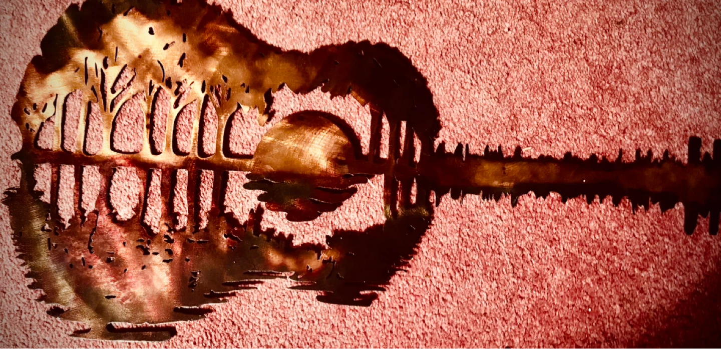 Metal Guitar Wall Art with Tree Silhouette