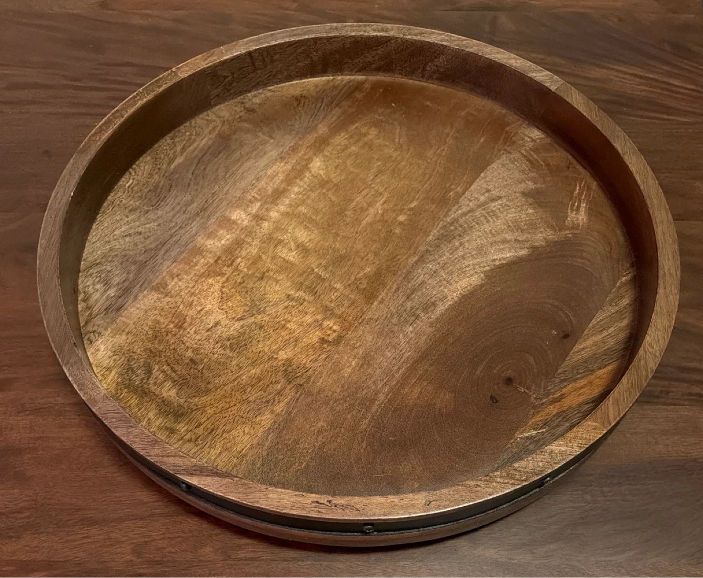 18” Wooden Lady Susan Tray with Metal Band - photo 2