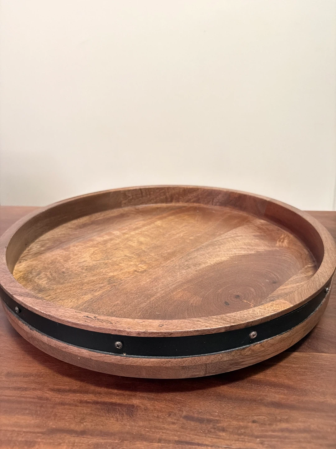 18” Wooden Lady Susan Tray with Metal Band