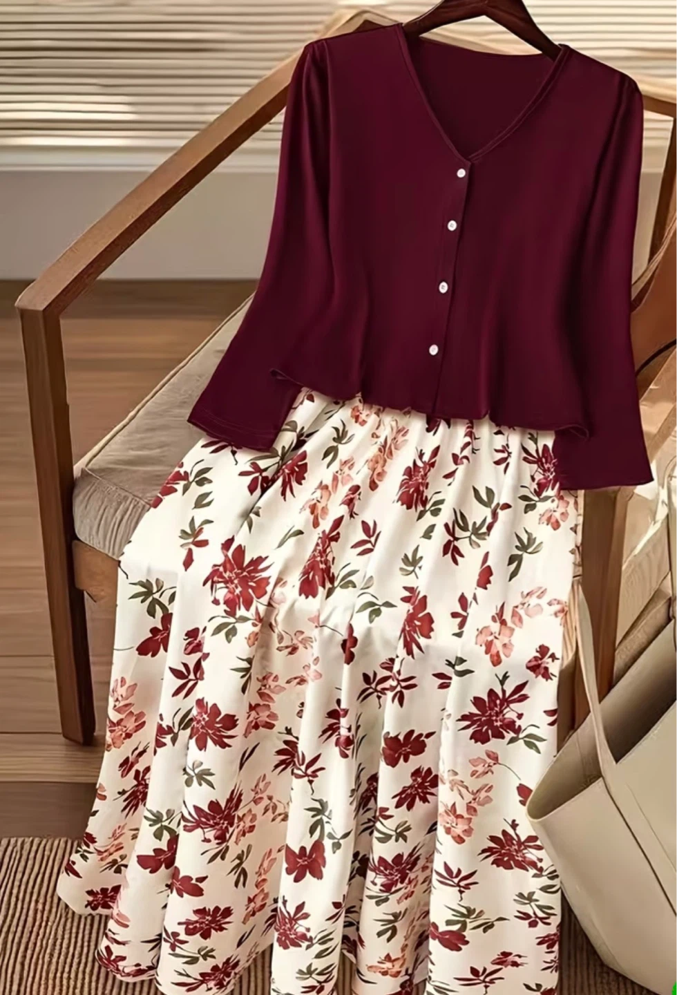 Maroon Floral Print Midi set