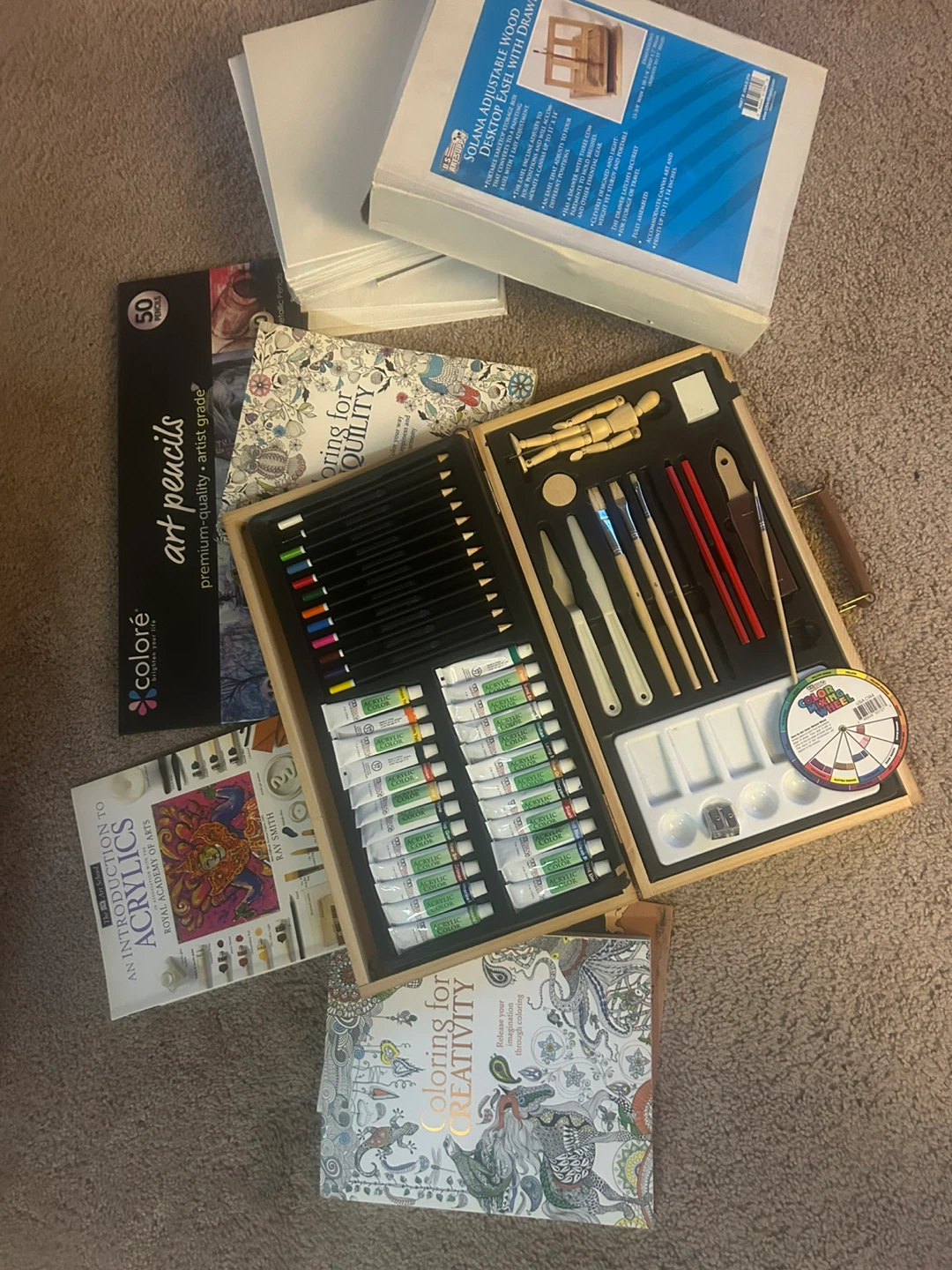 Art Supply Set with Acrylic Paints, Pencils, and Books
