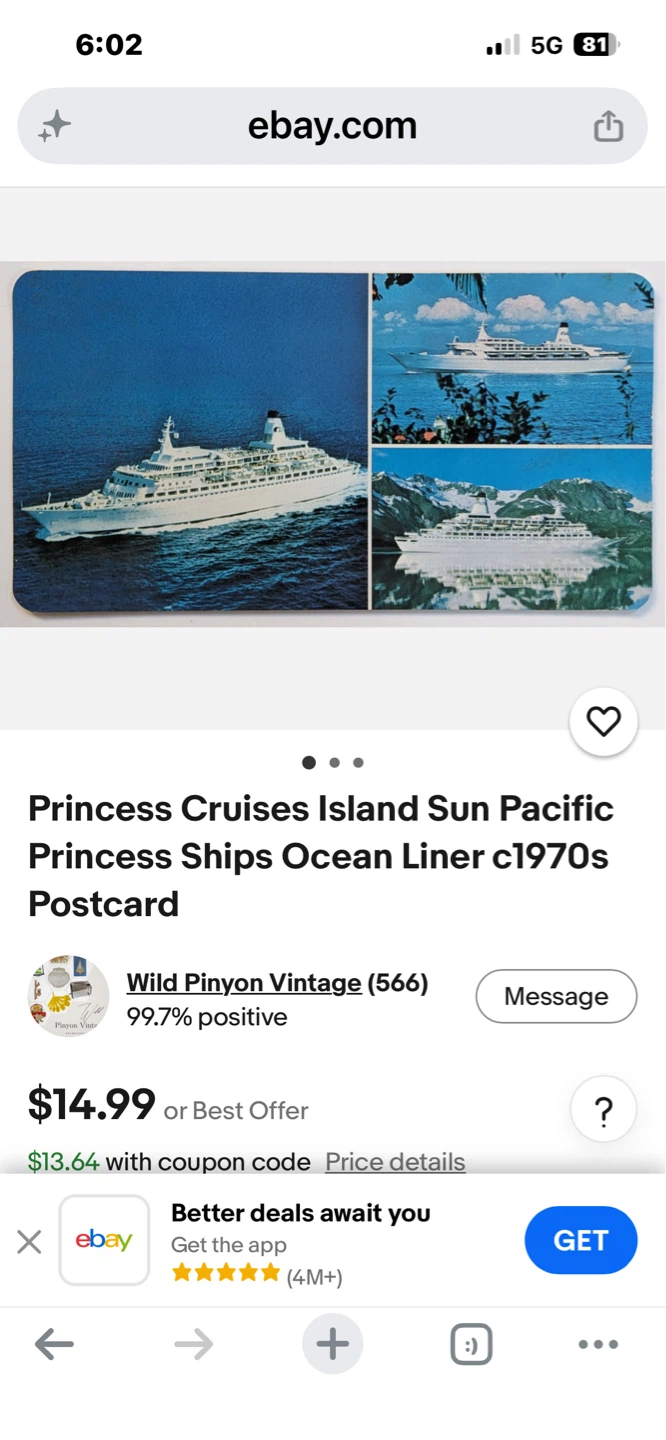 Princess Cruises Vintage Postcard - photo 3