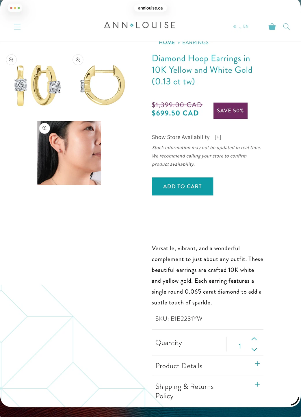 Ann Louise Diamond Hoop Earrings in 10K Yellow Gold - photo 4
