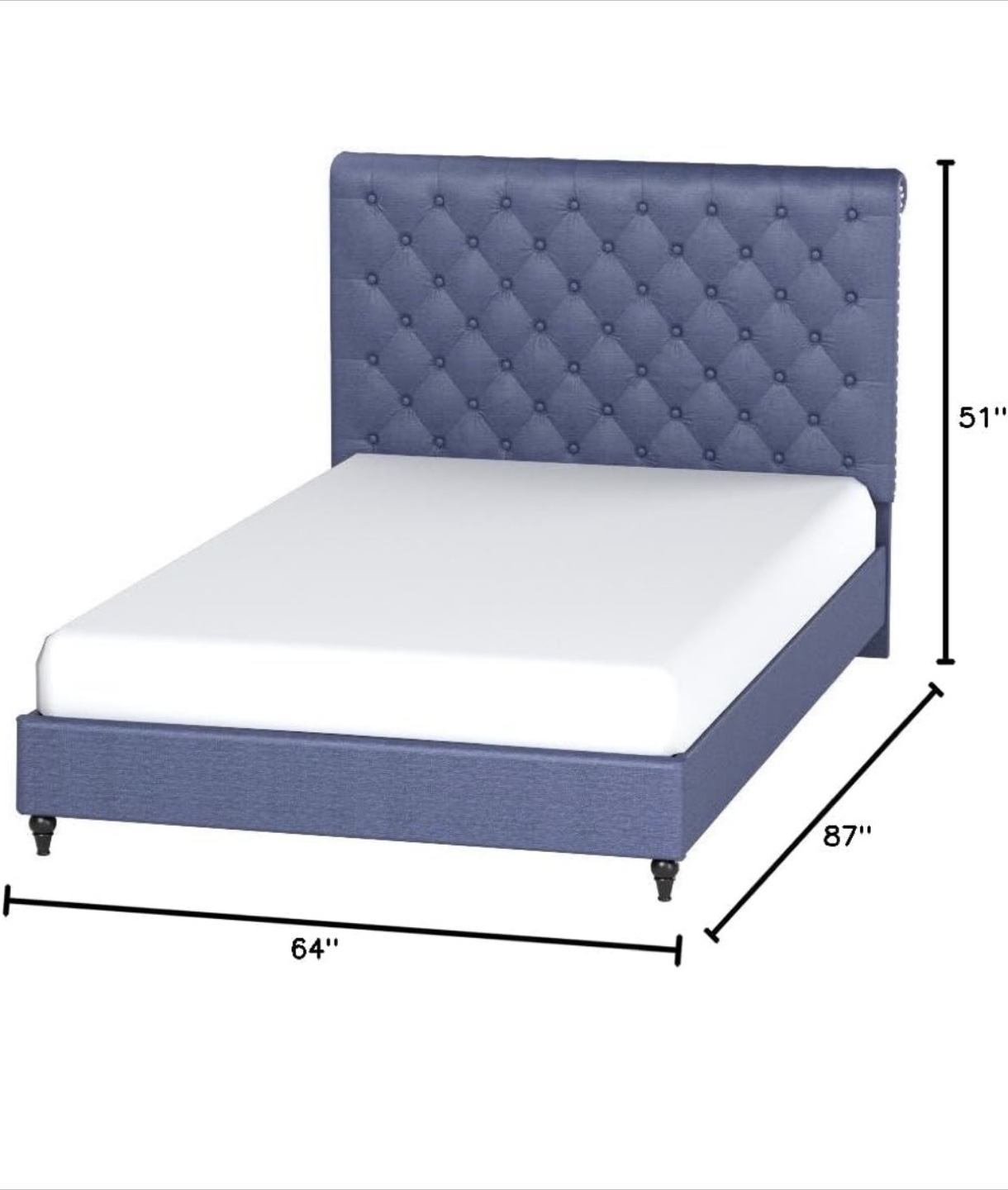 Blue charcoal Tufted Upholstered Headboard king bed frame - photo 3