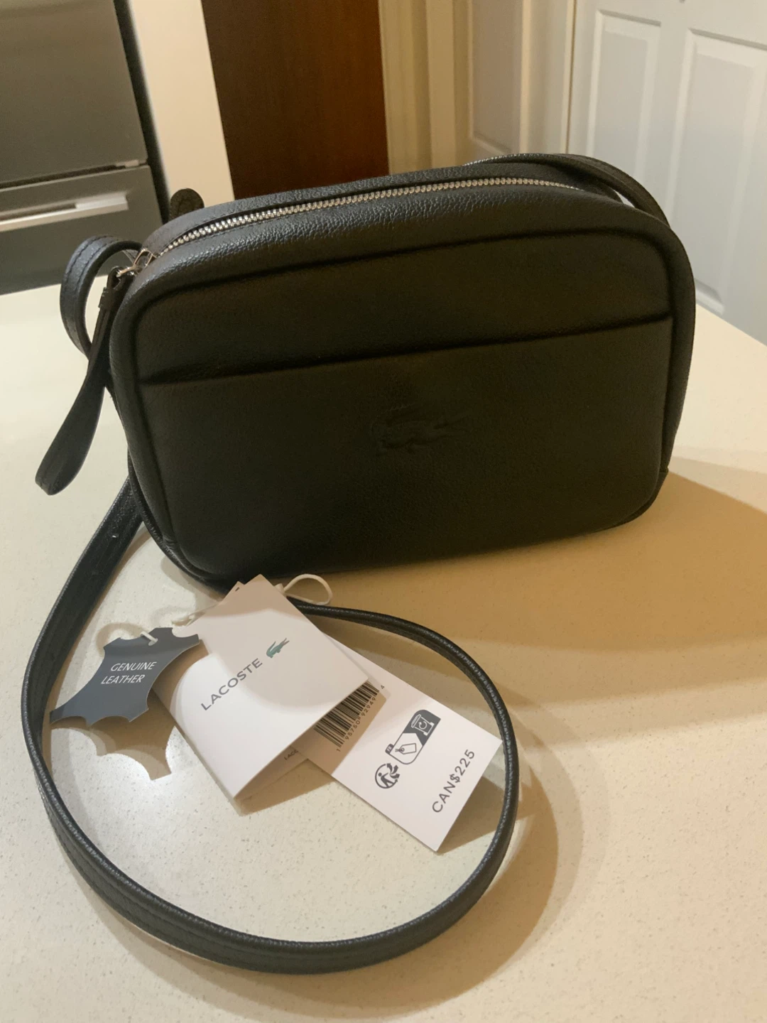 Black Leather Lacoste Crossbody Bag