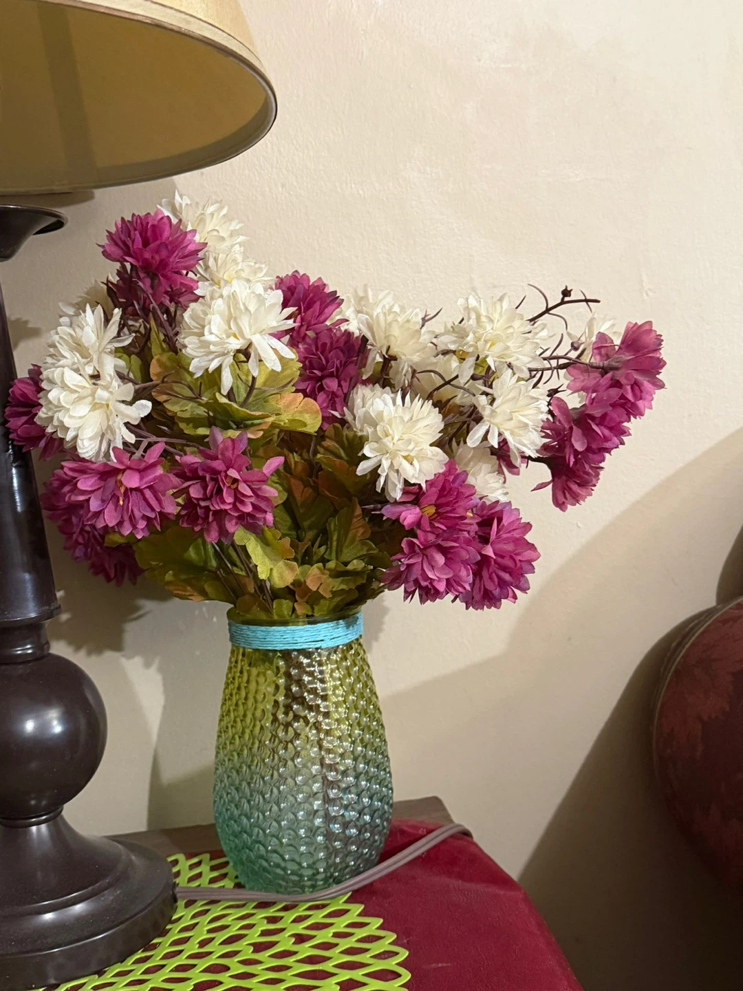 Artificial Flower Arrangement with Glass Vase