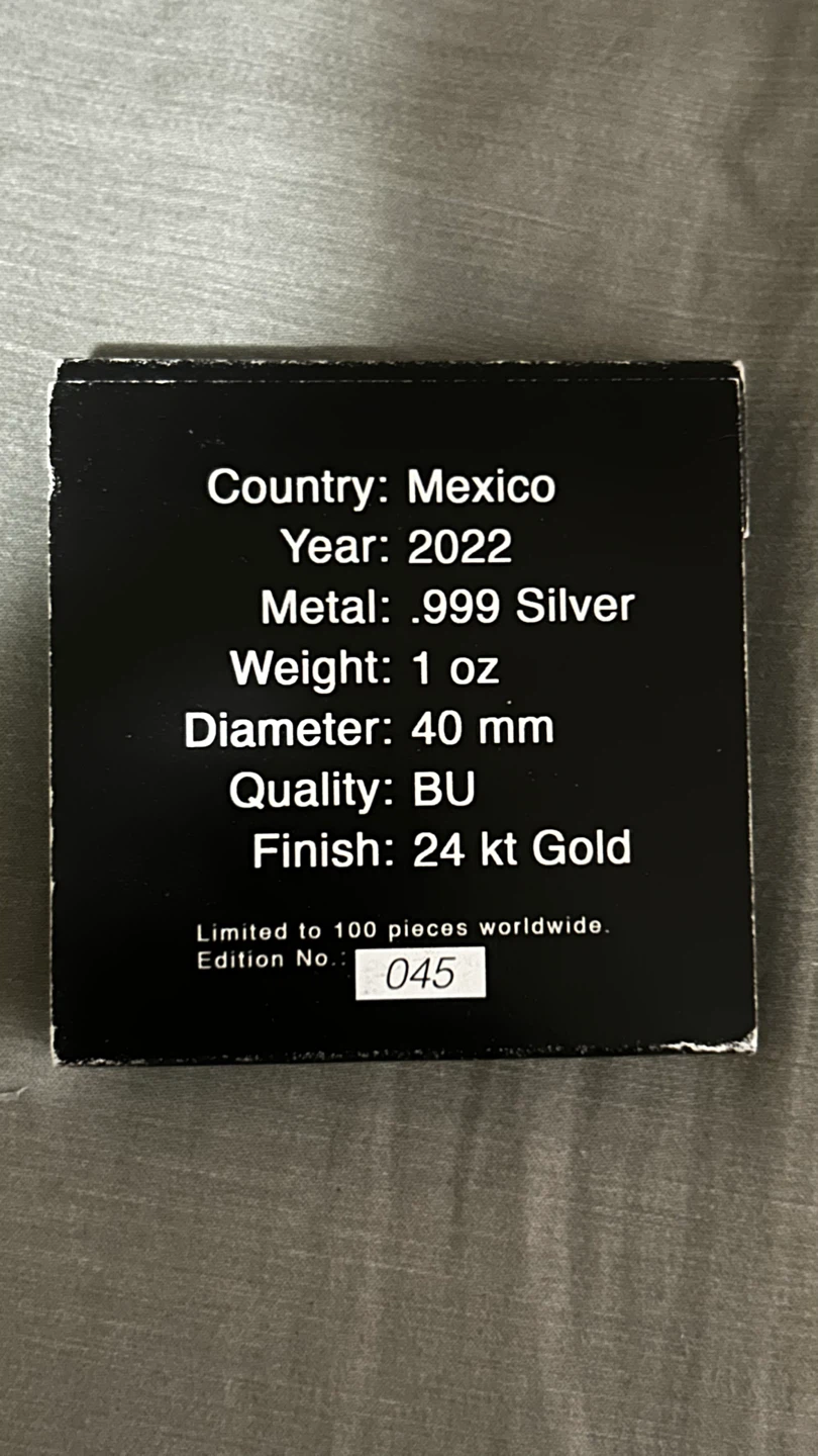2022 Mexico Libertad .999 Silver Coin with 24kt Gold Finish - photo 4