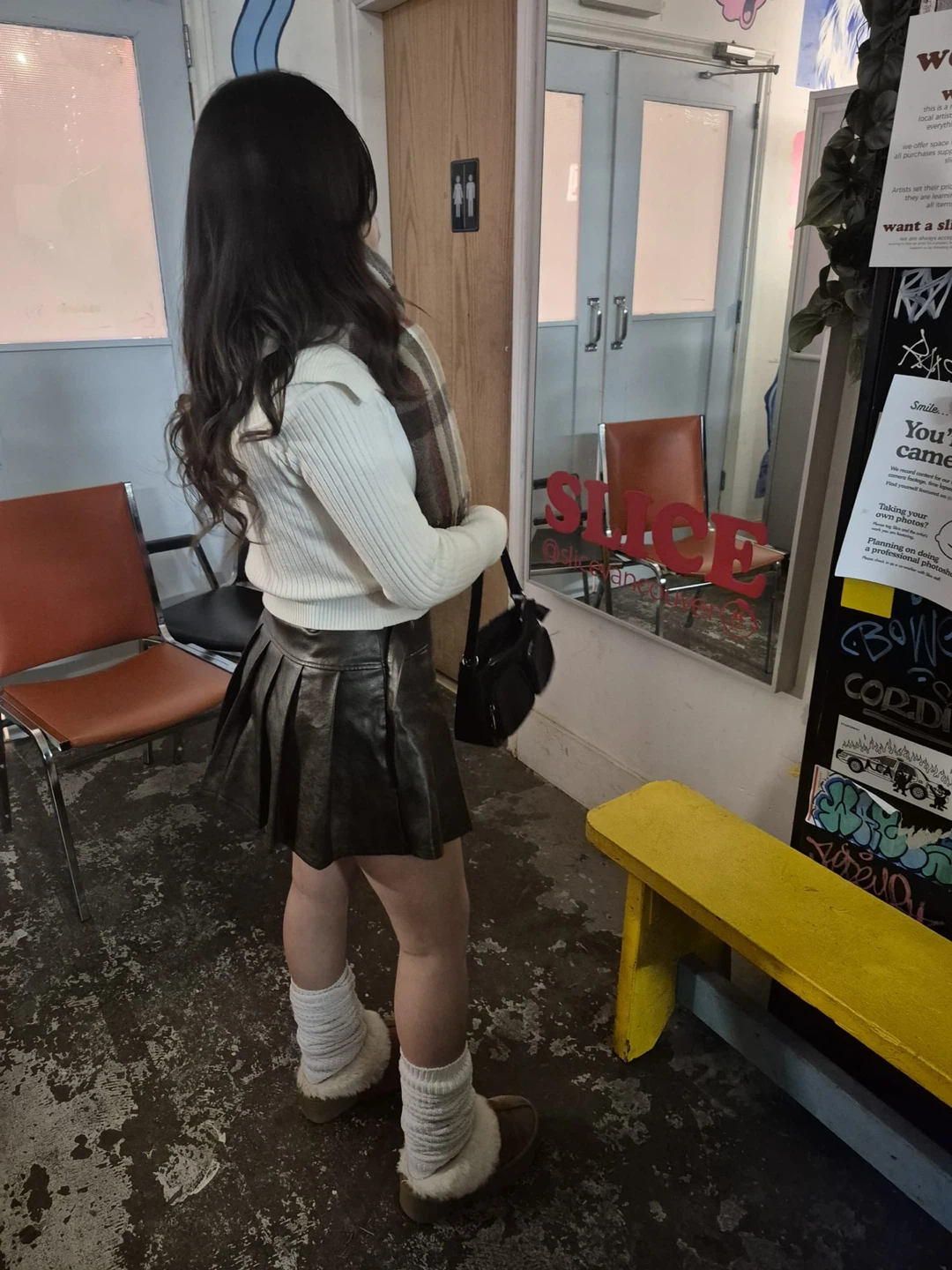 Brown Faux Leather Pleated Mini Skirt with Belt - photo 2
