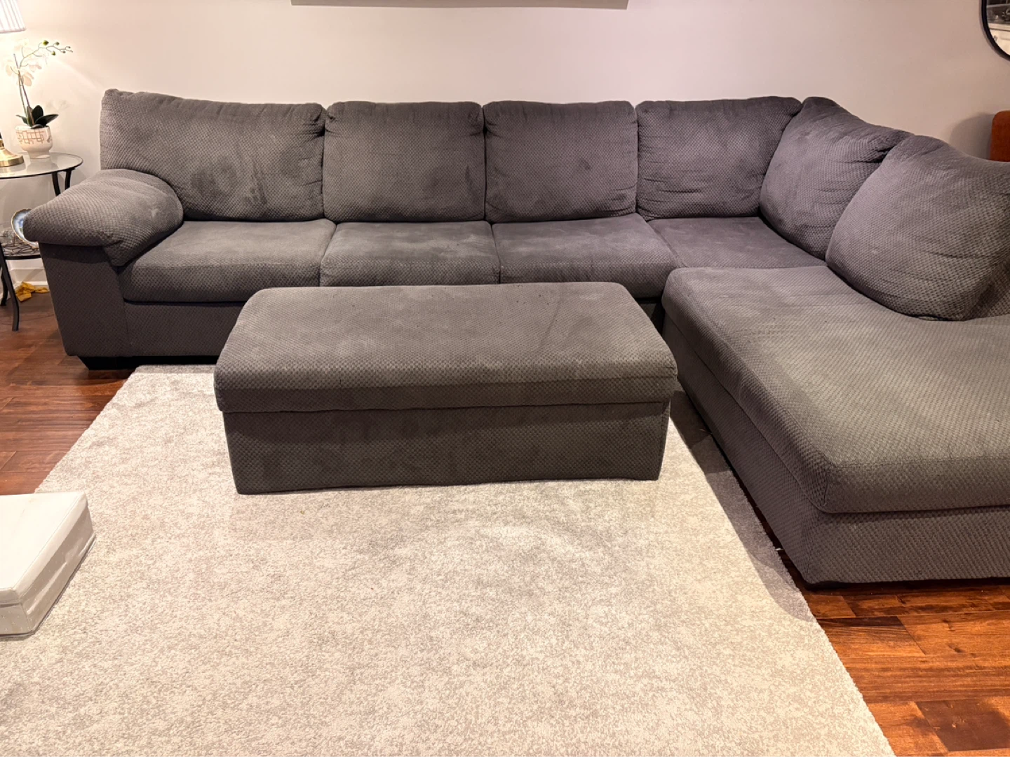 Modern Grey 6-Seater Sectional Couch Set with Storage Ottoman