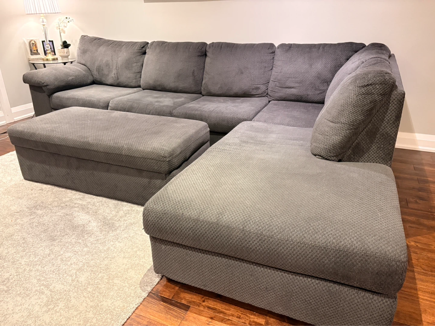 Modern Grey 6-Seater Sectional Couch Set with Storage Ottoman - photo 2