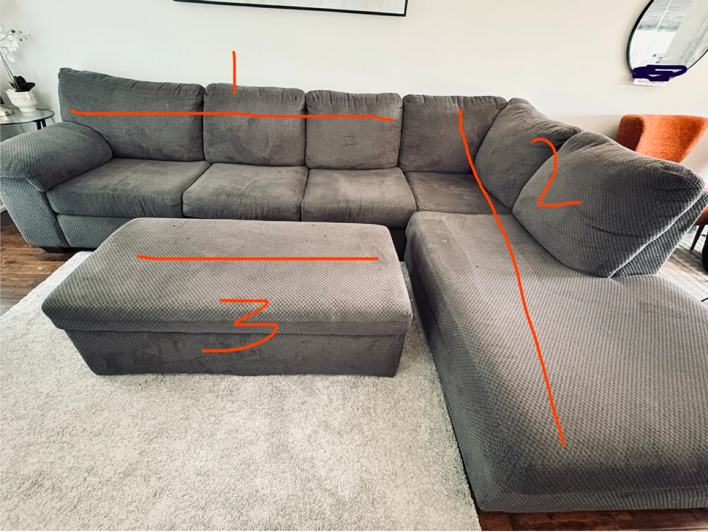 Modern Grey 6-Seater Sectional Couch Set with Storage Ottoman - photo 5