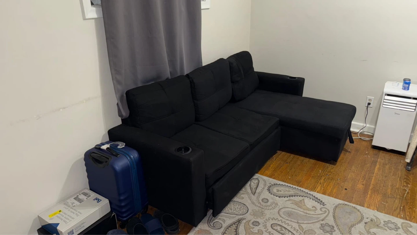 Black Sectional Sofa with Storage
