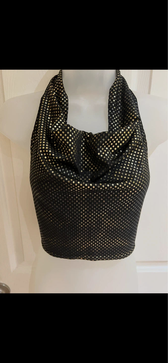 Women's Black & Gold Sequin Halter Top