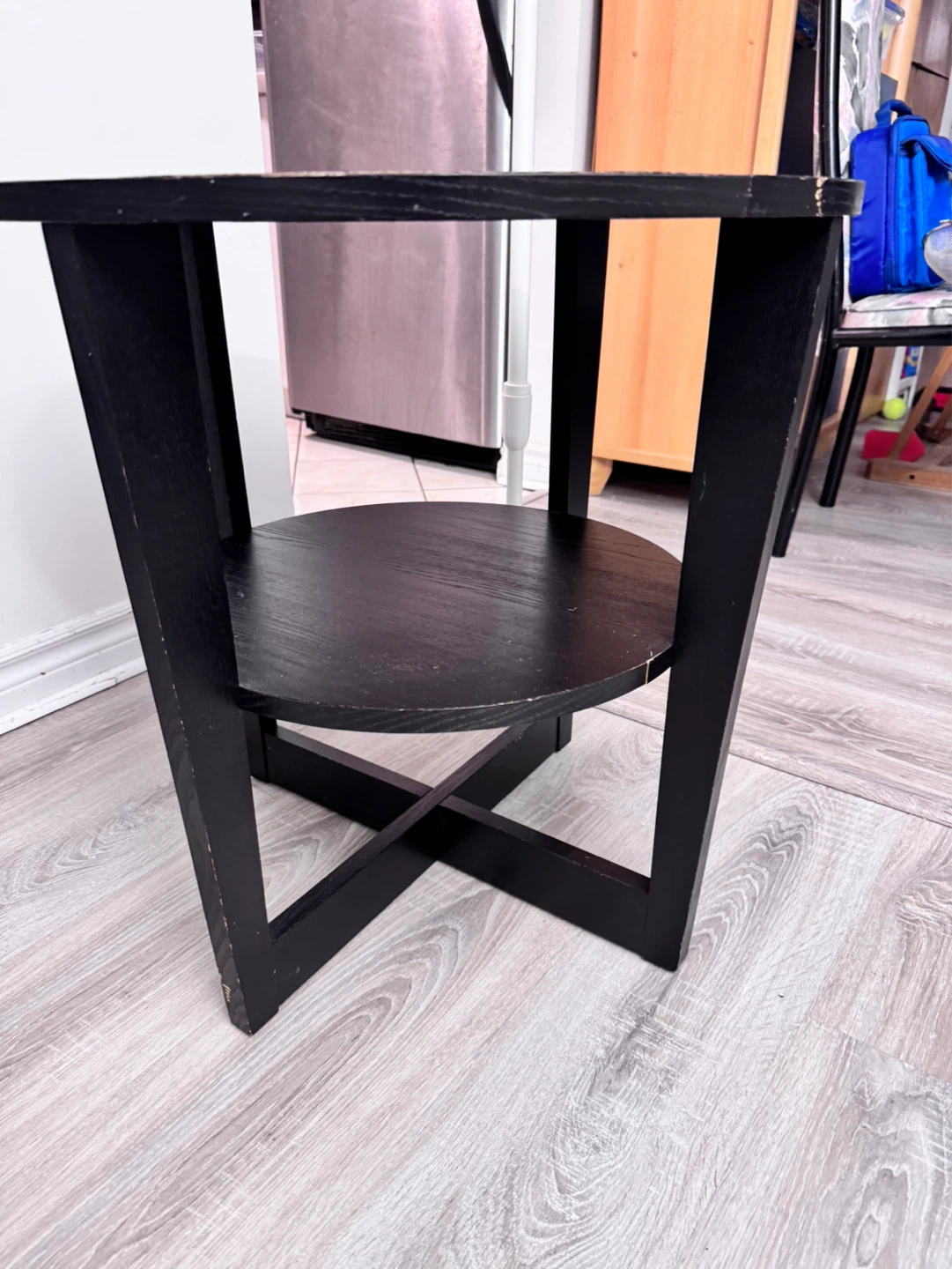 Black Round Side Table with Shelf - photo 3