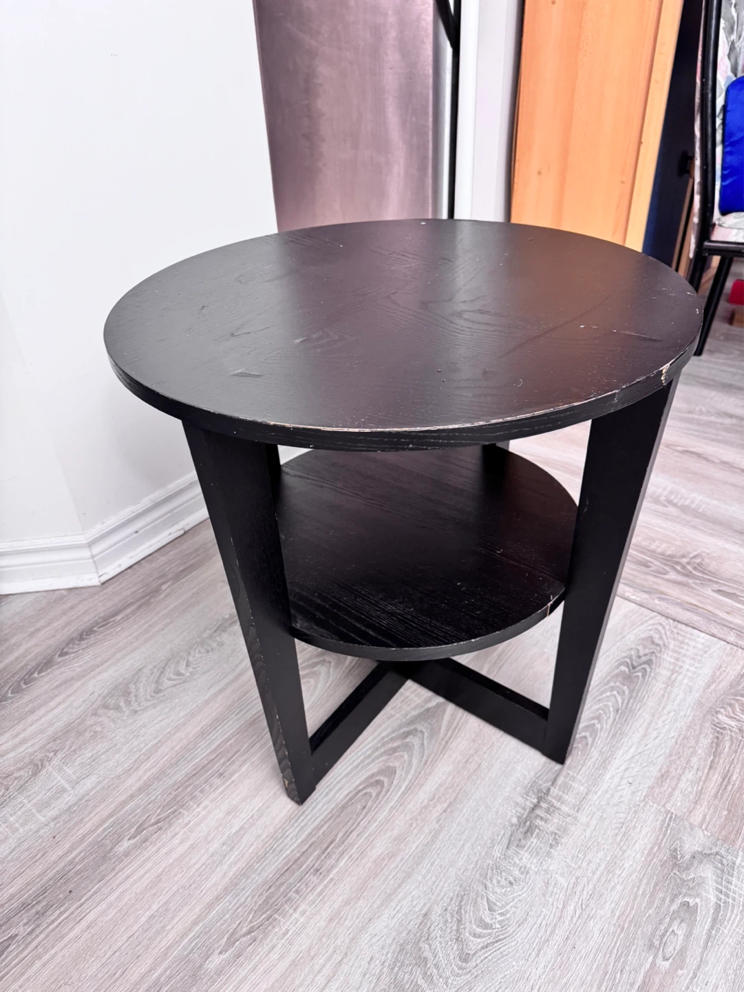 Black Round Side Table with Shelf - photo 2