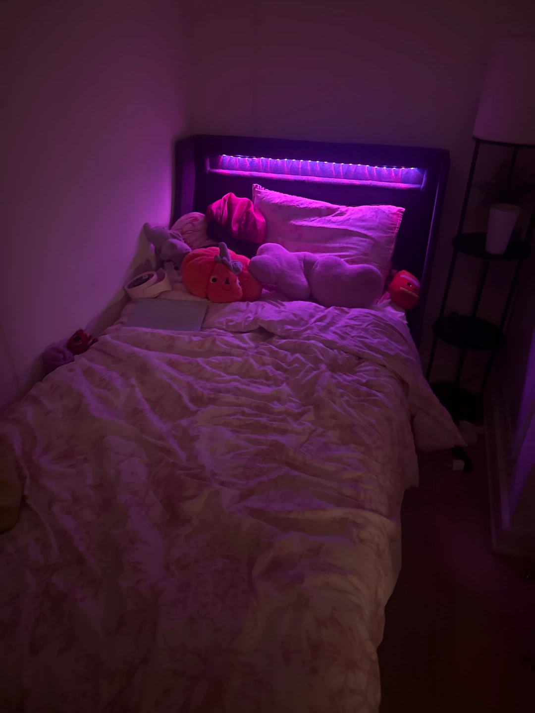 Twin size bed with LED lights and storage