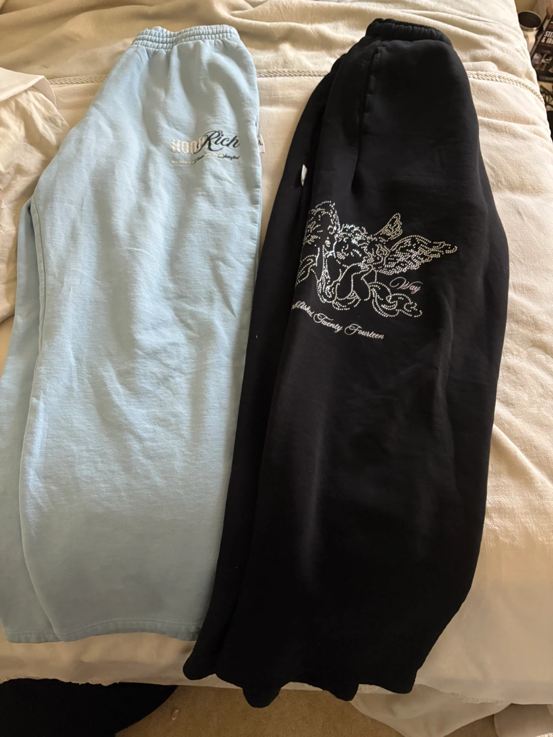 Two hoodrich sweats baby blue and black bling