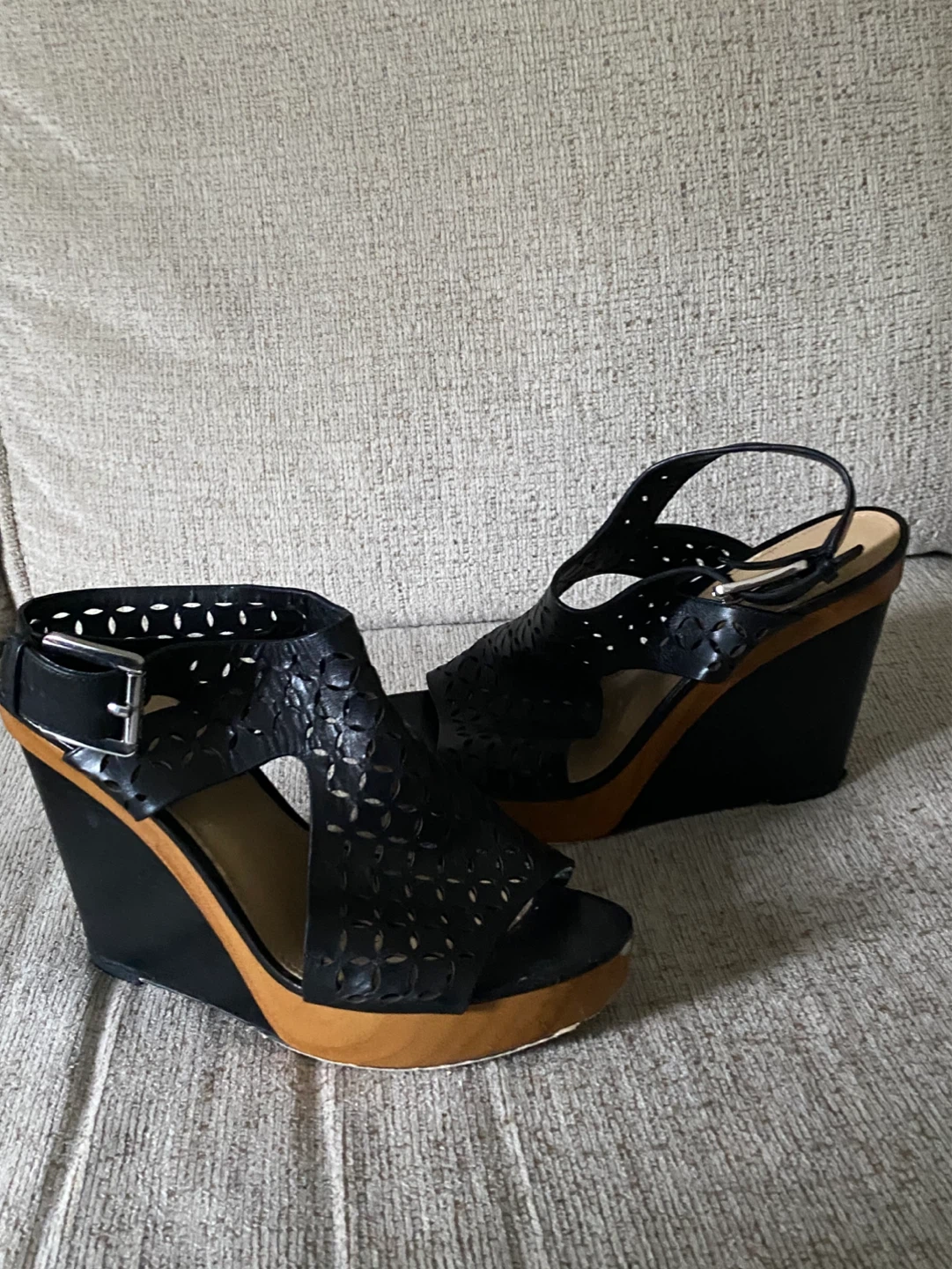 Michael Kors Black Wedge Sandals, Size 8