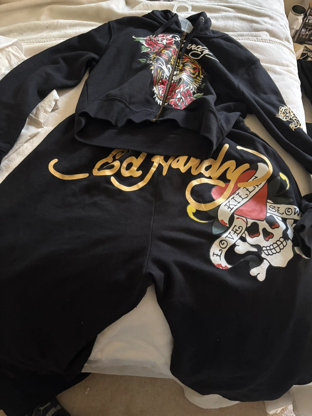 Ed Hardy Black Hoodie and Sweatpants Set