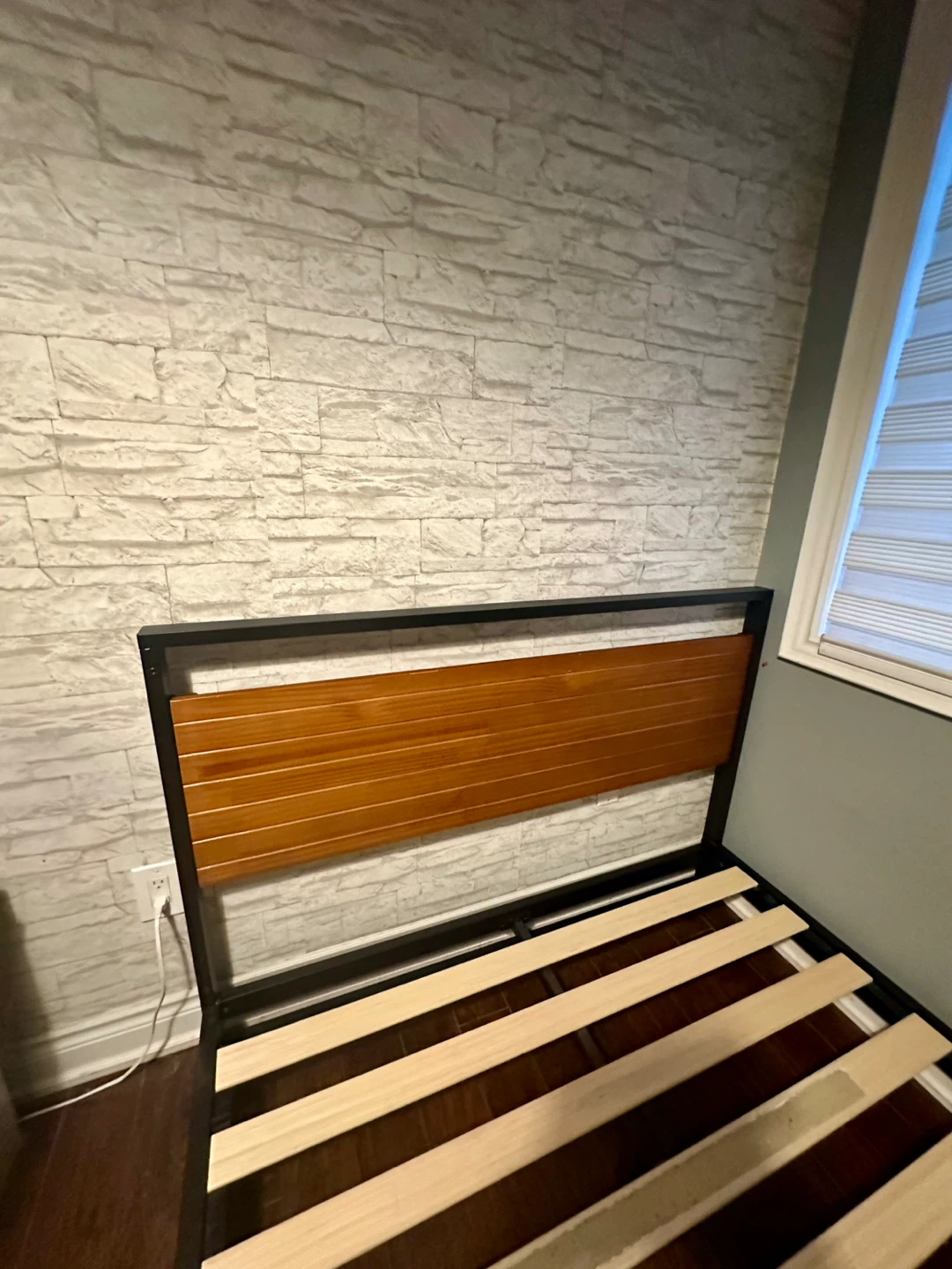 Metal Bed Frame with Wood Headboard - photo 2