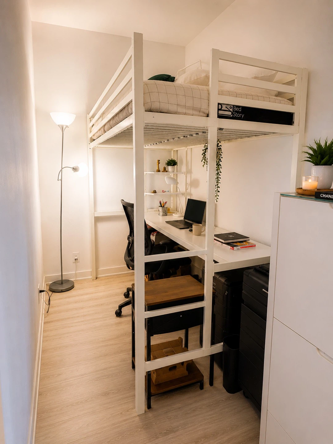 Loft Bed with built‑in desk + mattress.