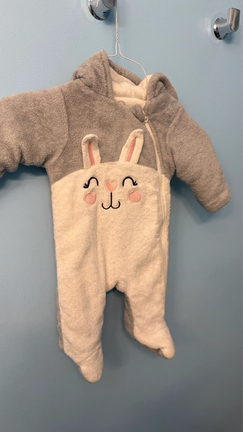 Baby Bunting Snowsuit - Gray/White Bunny 3-6 months